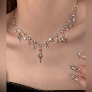 Silver Star & Cross Fringe/Charm Necklace